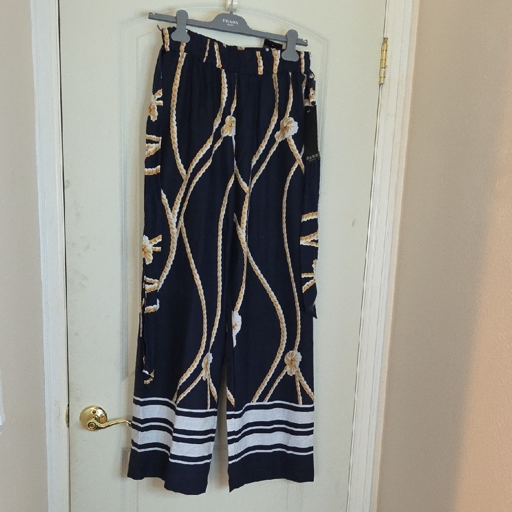 Navy and Gold Chain Wide Leg Pants